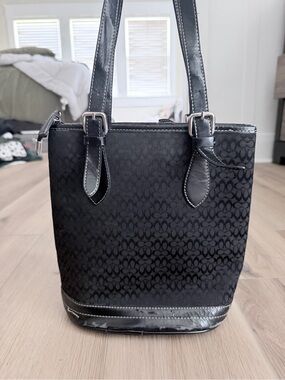 Vintage Coach Soho Signature small black canvas bucket bag with leather trim